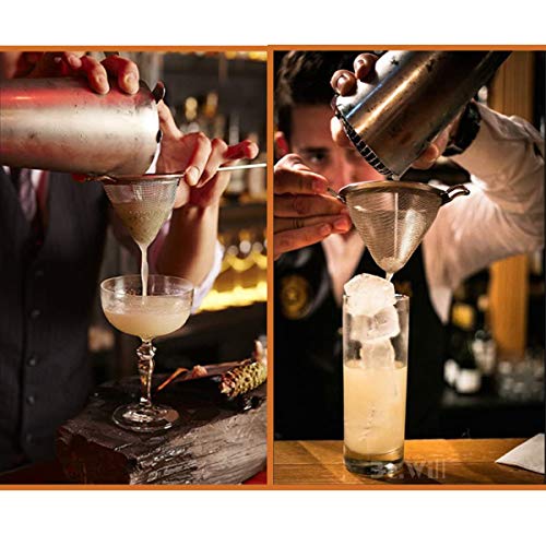Cocktail Fijne Zeef, Jicyor 2 stuks roestvrij staal zilver voedsel conische zeef gootsteen fijne mesh zeef + 2 stuks Prong Bar Cocktail met handvat voor het filteren van cocktails Theesap - Image 5