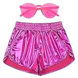 Mirawise Women's Metallic Shorts Rose Summer Yoga Hot Shiny Sparkly Large Outfit Short Pants with Sunglasses