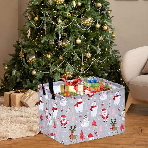 Image of MAIZMZ Christmas Basket for Kids Gifts Santa Claus Snowman Storage Baskets Collapsible Nursery Hamper Waterproof Clothes Toy Bin Book Shelf Gift Basket Cube Xmas Party Decor