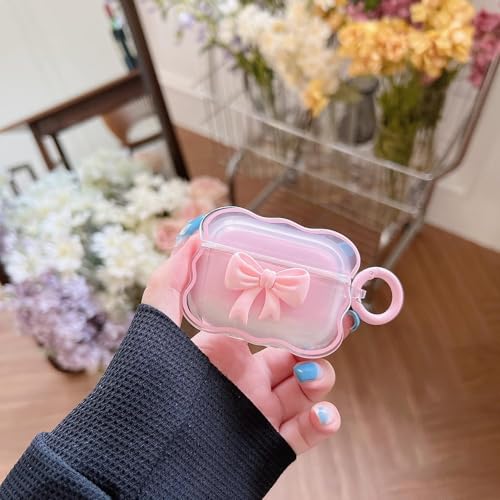 Image of Dezet Cute Soft Silicone Pouh Case for Airpods Pro GEN-2 (2022) � 3D Cartoon Animal Character Cover with Keychain Ring, Shockproof & Dustproof Protective Case for Kids & Girls (Bow Pink)