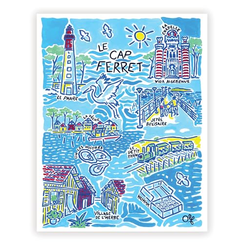 Affiche Le Cap Ferret déco murale salon, peinture paysage marin Olf Art papier 30x40 cm