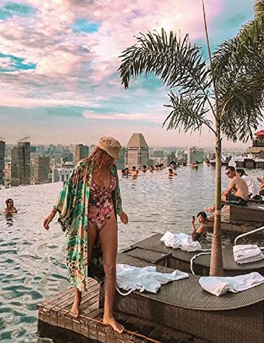 Bathing Suit Cover up Women's Floral Kimonos 3/4 Sleeve Loose Kimono Robe Long Duster Loose Oversized Open Front Cardigan Beachwear Maxi Dress with Belt 3/4 selelve(279)…4