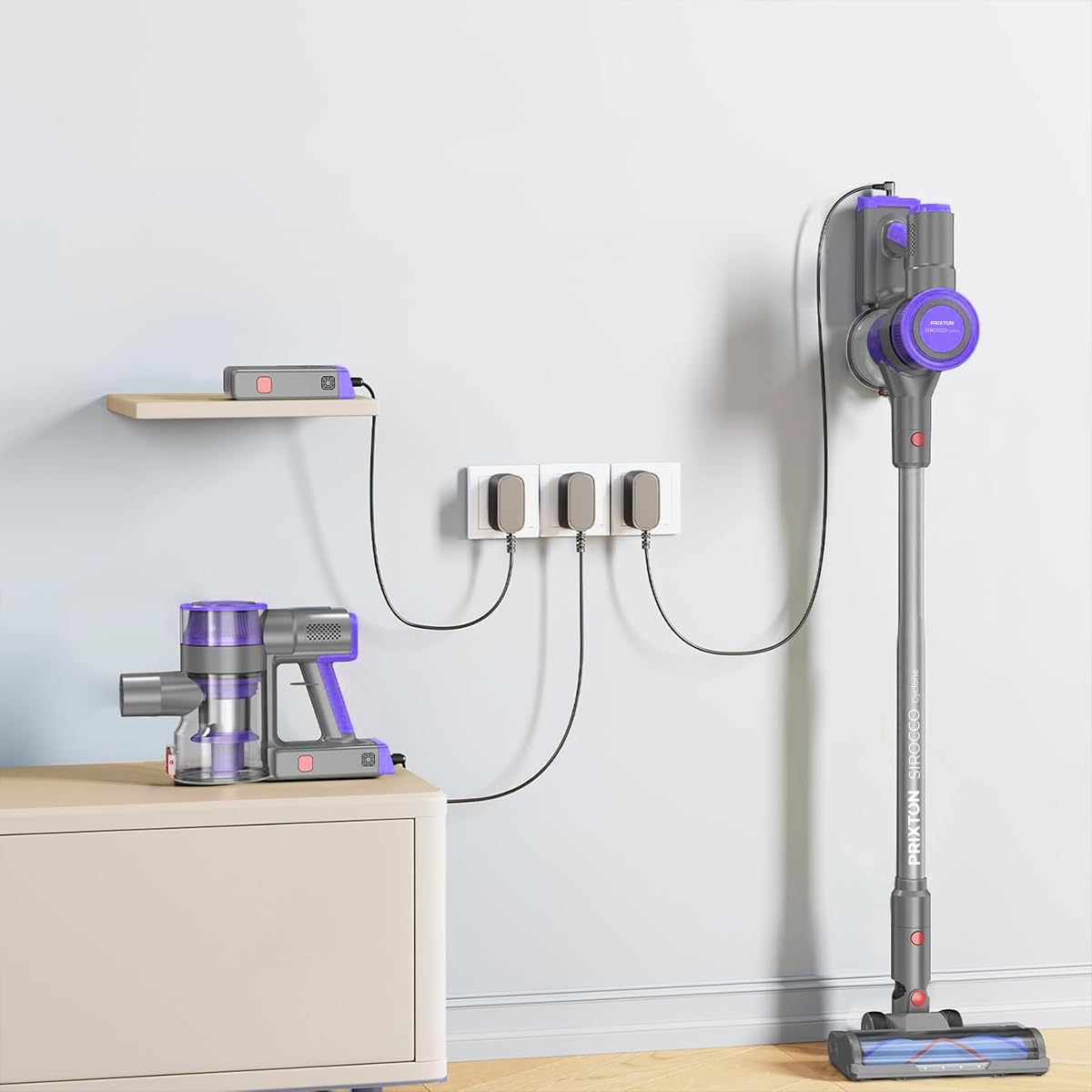 PRIXTON Aspirador Vertical Inalámbrico Sirocco Cyclone 2 en 1, 400 W, 30 kPa, Filtro HEPA H12, Pantalla LED, hasta 40 min Autonomía