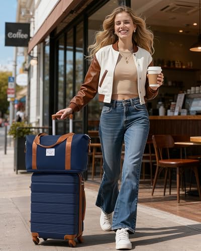 Image of LONG VACATION Luggage Sets with Spinner Wheels, Carry on Suitcase 3 Piece | Tsa Approved Carry On Luggage, ABS+PC Hardshell, YKK Zipper,Lightweight, 20 Inch Luggage for Travel Business, Blue(20 /DB /TB)