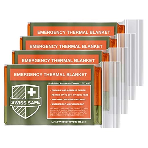 Swiss Safe Emergency Mylar Thermal Blankets (4-Pack) + Bonus Signature Gold Foil Space Blanket: Designed for NASA, Outdoors, Hiking, Survival, Marathons or First Aid