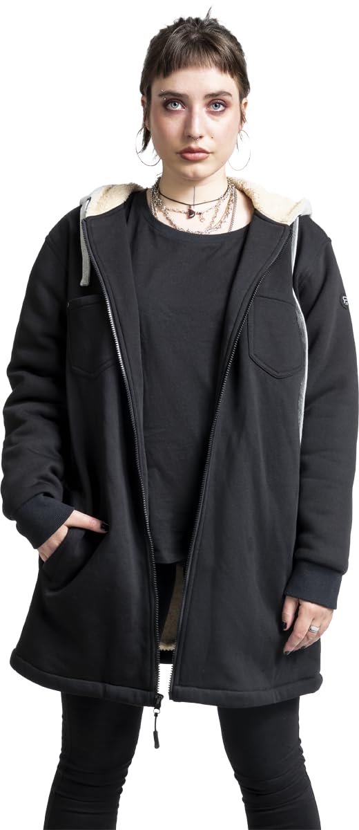 RED by EMP Damen schwarze Kapuzenjacke mit Teddyfutter