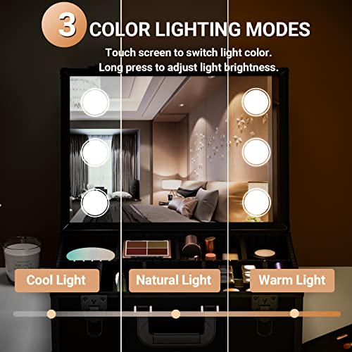 Zvmttoy Large Makeup Train Case With Mirror And Light & Jewelry Box, Professional Makeup Travel Case With Makeup Brushes Organizer Adjustable Dividers, Rechargeable, Waterproof (23.6 Inch Capacity) #TOP3