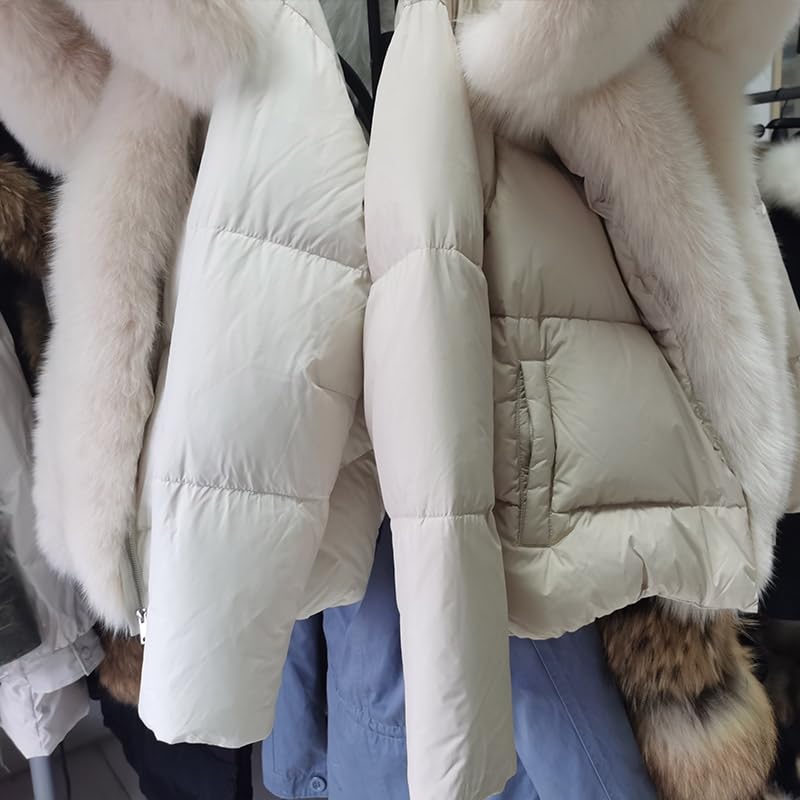 White Duck Down Jacket Winter Women Warm Loose Coat Natural Real Fox Fur Collar Thick Luxury Outerwear4