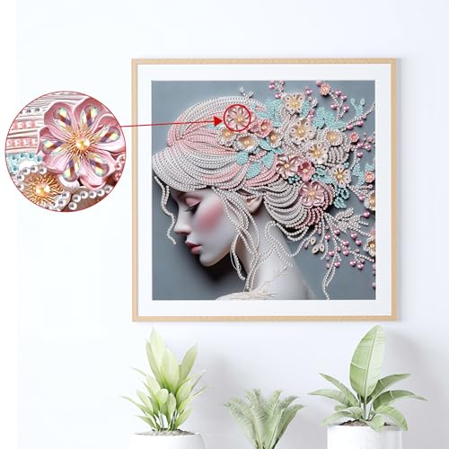 Image of AiYuanzsh Special Shape Diamond Painting Kits for Adults, 5D Crystal Rhinestone Diamond Art Canvas, DIY Paint by Diamonds Craft Kit, Sparkling Woman Profile Diamond Painting for Home Wall Decor Gift