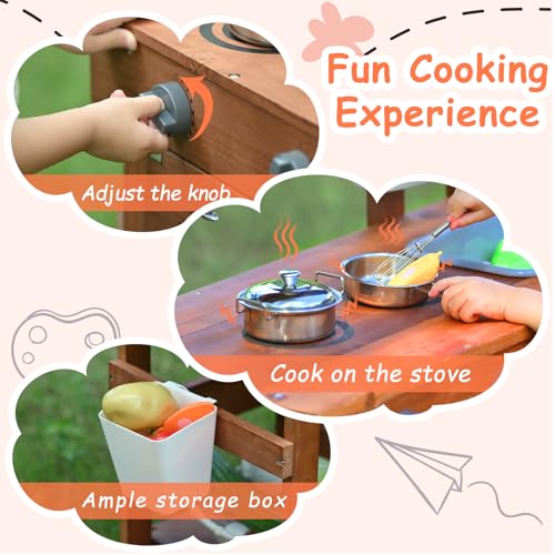 Image of Kids Mud Kitchen Outdoor 23.6in, Wooden Play Kitchen with Sink & Stove, Utensils, Mud Kitchen for Kids Outdoor