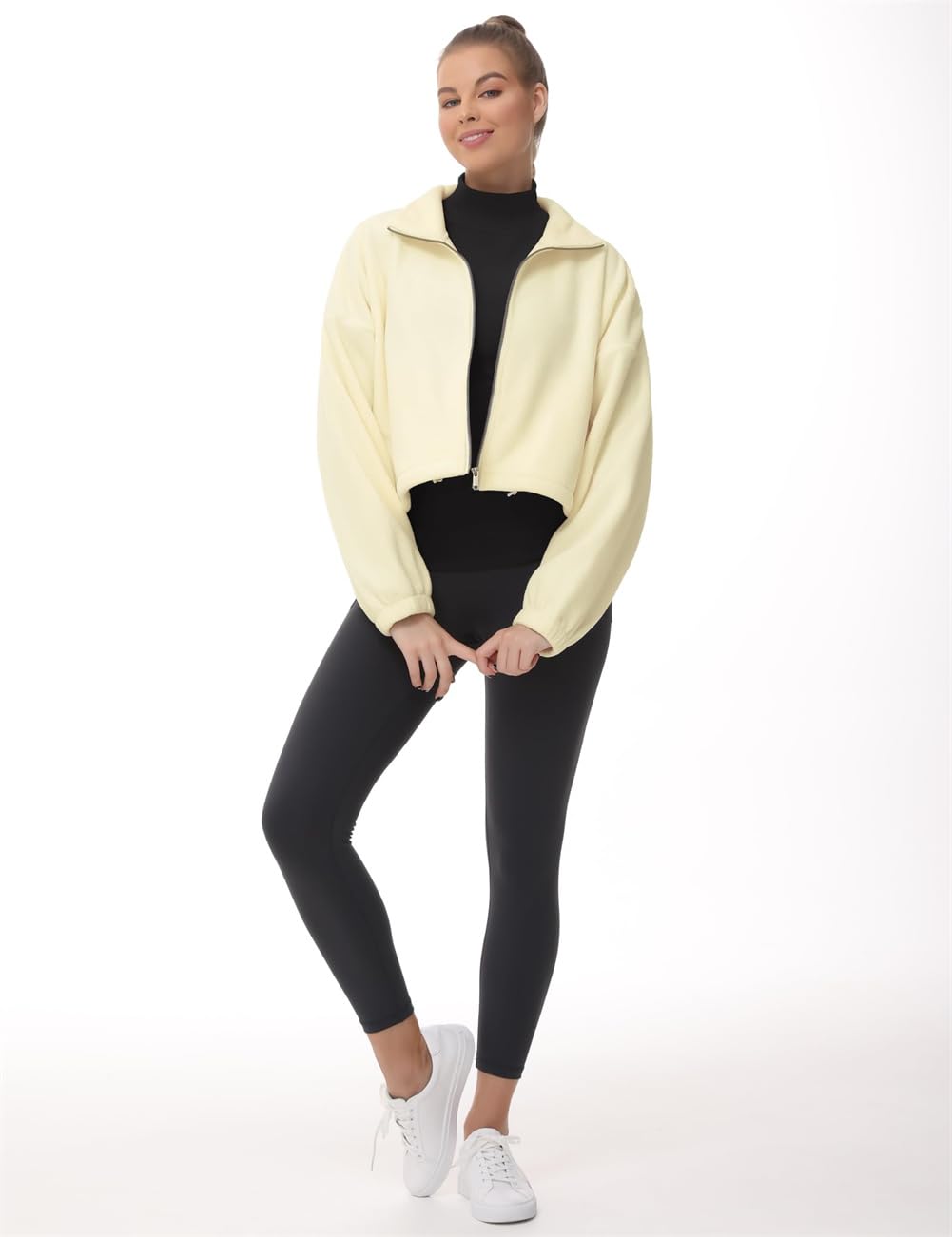 Camicie termiche da donna a maniche lunghe con collo alto, in pile, a maniche lunghe, girocollo