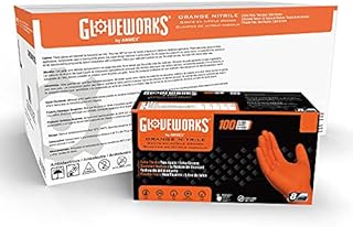 GLOVEWORKS HD Orange Nitrile Industrial Disposable Gloves, 8 Mil, Latex-Free, Raised Diamond Texture, Large, Box of 100