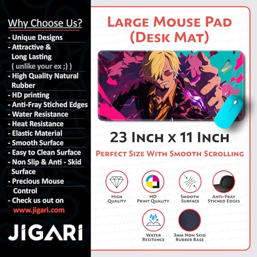 Image of Anime Theme Printed XL Extended Stich Edge Mousead | Smooth Surface Gaming Mousepad with Anti-Slip Rubber Base | 3mm Thick - 11 x 23 Inch (Sanji (P115))