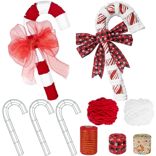 3 Set 16 Inch Large Christmas Candy Cane Shaped Wire Wreath Form,...