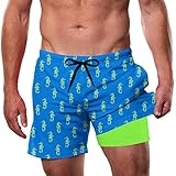 Cozople Compression Swim Shorts for Men Boxer Brief Lined Swimwear Novelty Sea Horse Printed Swim Trunks Summer Beach Surfing Shorts with Pocket L