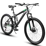 Ecarpat 26 inch Full Suspension Mountain Bike, 21-Speed Mountain Bicycle with Dual Disc Brakes, Steel Frame MTB Bike for Adult Mens Outdoor, Gray
