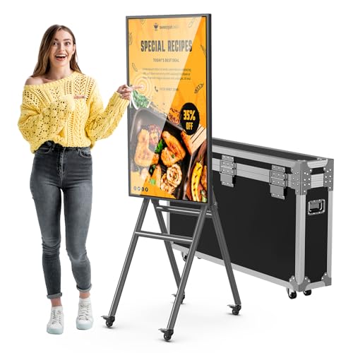 MWE 43 Inch Mobile Digital Signage Display Touchscreen Kiosk with Flight Case, Portable LCD Screen with Screen Mirroring App Publishing, Advertising Display Poster, Android OS Touch-Screen