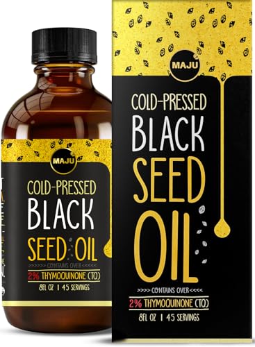 MAJU Black Seed Oil - 3 Times Thymoquinone, Cold-Pressed, 100% Turkish Black Cumin Seed Oil, Liquid Pure Blackseed Oil, Glass Bottle, 8 oz
