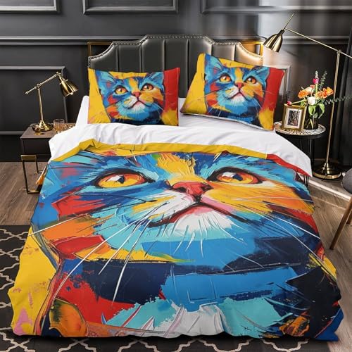 Housse couette chat fermeture éclair parure lit microfibre anti-plis - 4