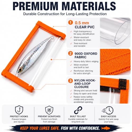 8 Pack Fishing Lure Wraps, Fundas Claras de PVC para Señuelos y Protectores de Anzuelos, Organizador de Tackle, 2 Tamaños para Jigs, Crankbaits, Cucharillas y Minnows miniatura 6