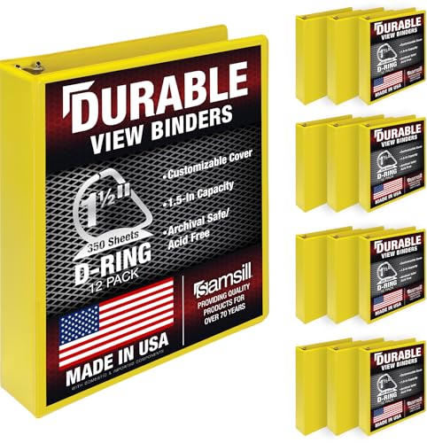 Image of Samsill Durable 1.5 inch 3 Ring Binder, D Ring Binder, 100% Recycled Chipboard, Yellow, 12 Pack