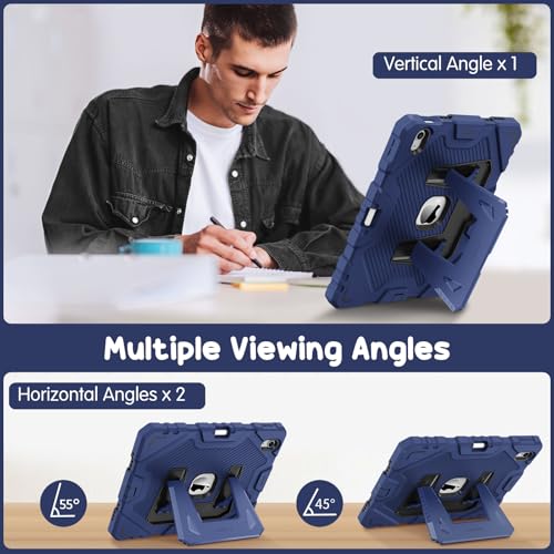 Image of Fintie Kids Friendly Case for iPad (A16) 11th Generation 11 Inch (2025), iPad 10th Generation 10.9 Inch (2022), Fully-Body Rugged Heavy Duty Shockproof Protective Case with Kickstand, Navy Blue