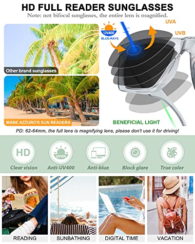 MARE AZZURO Oversized Reader Sunglasses Women Large Sun Reading Glasses 1.0 1.25 1.5 1.75 2.0 2.25 2.5 2.75 3.0 3.5 4.03