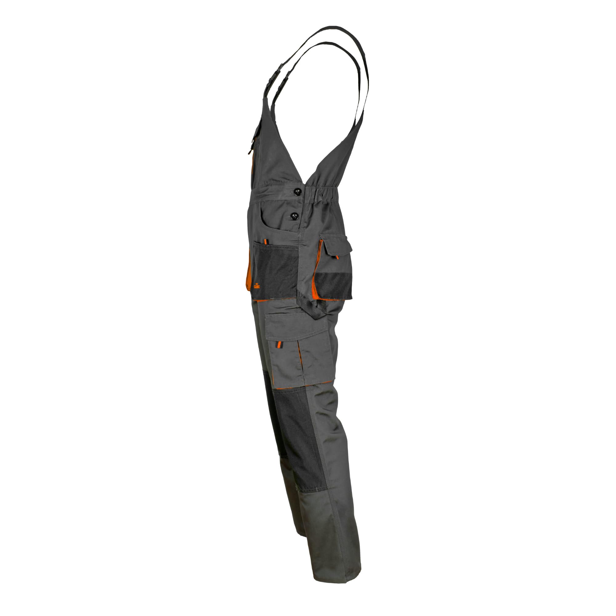 ART.MAS Peto clásico – Peto de trabajo resistente de poliéster/algodón (270 g/m²), 10 bolsillos, bolsillos en las rodillas, color naranja grafito
