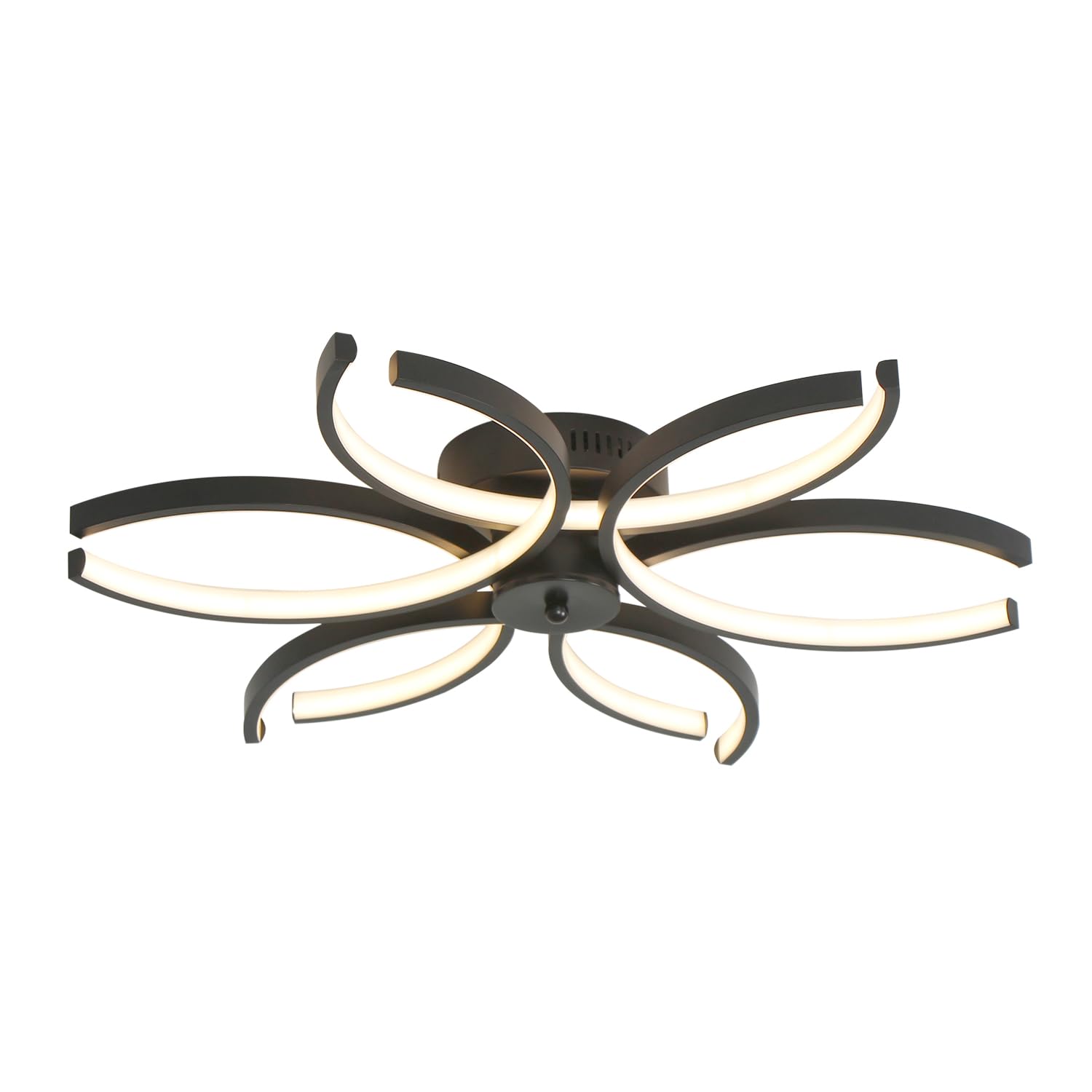 6 Lights Modern LED Flush Mount Black Dimmable Close to Ceiling Light for Living Room Bedroom Flower Shape Ceiling Light Fixture with Remote Control