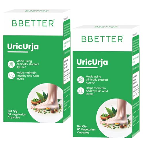 Image of BBETTER UricUrja - Lab Tested Ayurvedic Medicine for Uric Acid Levels Management | Supports Kidney Health | Gout Pain Relief Medicine | 120 Capsules for Healthy Uric Acid Levels