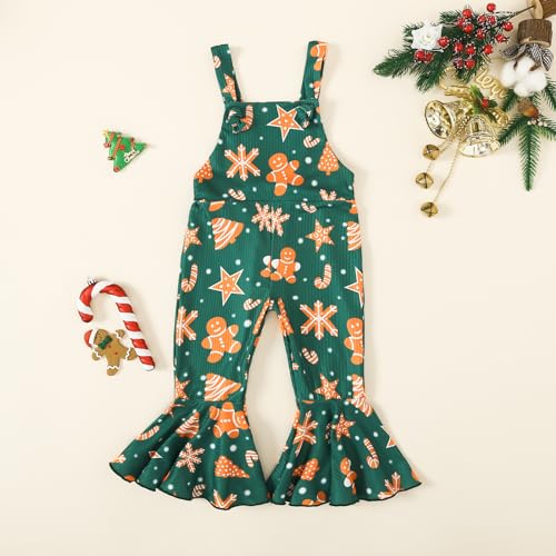 YOKJZJD Toddler Baby Girl Christmas Outfit Gingerbread Man Suspender Romper Jumpsuit Overalls Bell Bottom Pants Fall Clothes3