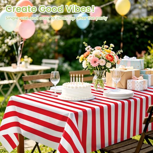 Image of Mulbozy Red and White Striped Tablecloth 2 Pack,Red and White Table Cloth