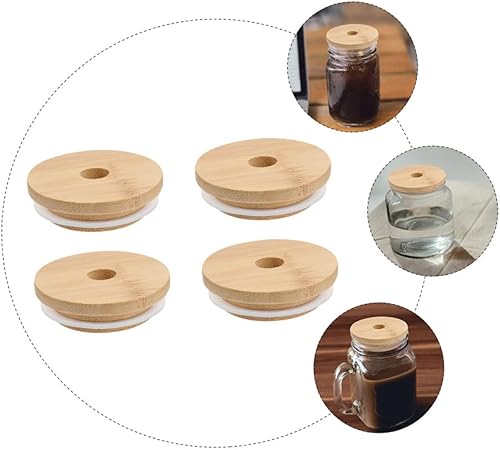 Miniatura 6 de UPKOCH Tapa de bambú para tarro de masón, tapa de vaso de madera, tapa de vaso de madera, tapa para beber, tapas de madera para beber, tapas de