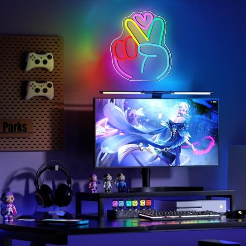 Image of ENUOLI Victory Neon Sign Colorful Neon Signs for Wall LED Yeah Neon Lights Sign for Bedroom Dimmable LED Sign Neon Wall Light for Party Decoration