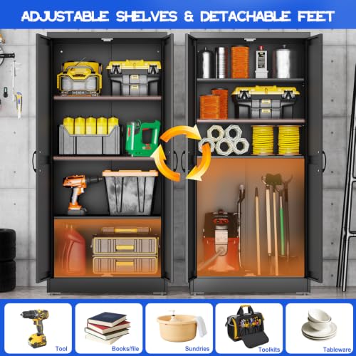 Image of GAIOUS 63 inch Tall Metal Storage Cabinet Black Cupboard Kitchen Pantry Cabinet