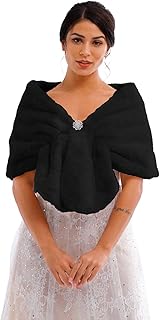Aularso Bride Wedding Faux Fur Wraps and Shawls Black Bridal Fur Scarfs Fur Stole for Bride and Bridesmaids