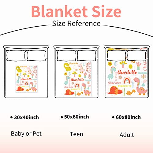 Image of Personalized Dinosaur Blanket with Name for Girl Custom Blanket for Kids