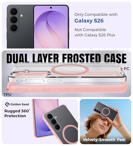 Image of Golden Sand Rugged Frosted MagSnap Back Cover Case for Samsung Galaxy S26 5G | Strong Magnets | Semi Transparent PC Shock Proof Slim TPU Case for Samsung Galaxy S26 5G, Pink