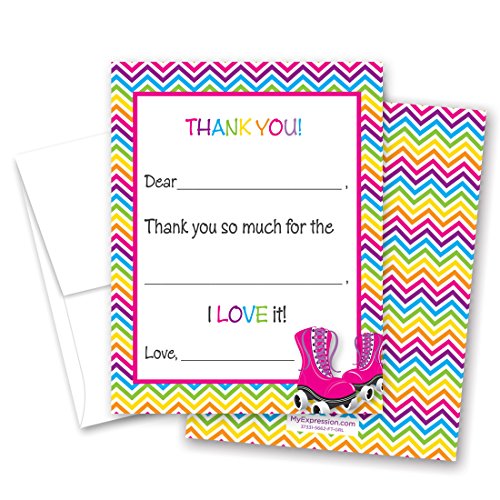 MyExpression.com 20 Magenta Roller Skates Fill-in Birthday Thank You Cards