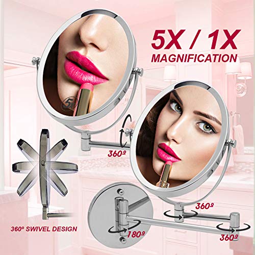 Espejo-de-Bano-Ovalado-Espejo-Pared-para-Afeitado-y-Maquillaje-Espejo-Aumento-5X-1X-Doble-Cara-17×22-cm