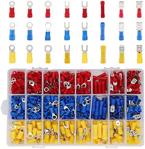 Electrical Connectors, 520pcs Insulated Wire Terminals Lug Set Crimp Cable Connection Mixed Ring Spade Butt Quick Disconnect Assortment Kit for Home, Automotive, Workshop Wiring and More
