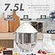 Kitchen in the box Küchenmaschine, 7,5 L Knetmaschine 1400 W, 6 Geschwindigkeits Teigmaschine mit Rührhaken, Knethaken, Schneebesen, Grau