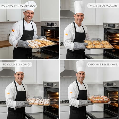 Miniatura 5 de Erreke Set De Bandejas De Horno Antiadherentes Con Rejilla, 40x27 Cm Acero Al Carbono 0.8 Mm, Ideal Para Galletas, Palmeras, Magdalenas, Pollo Asado, Pescado Y Verduras Al Horno, Apto Lavavajillas