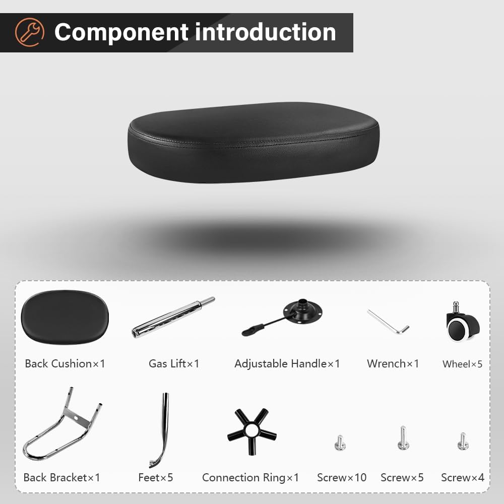 KKTONER Home Office Chair Rolling Stool with Swivel Wheels Adjustable Height Work Chair Matte PU Leather Drafting Stool Chair with Backrest Computer Chair Black