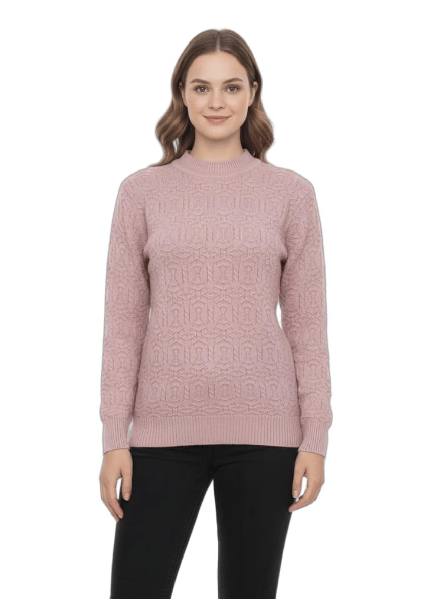 straus Women Woolly Acrylic Yarn Round Neck Self Design Sweater | Winter Wear Casual Stylish Cardigan | Pullover Office Wear-picture-56