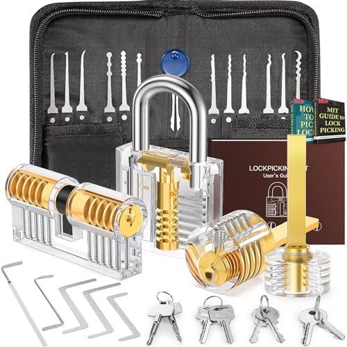 IPSXP Lockpicking Set, 32 Stück Dietrich Set mit 4 Transparentem Trainingsschlössern und Handbuch Das perfekte Lock Pick Set für Anfänger und Profis Schlosser, Schwarz