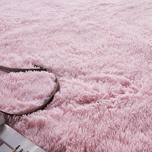 Shaggy Hochflor Teppich Rund für Kinderzimmer Wohnzimmer Schlafzimmer Langflor Teppich Hochwertig Hohe Pflegeleicht Fadendichte Flauschiger kinderteppich Bodenmatte für Mädchen(Rosa, 122cm)