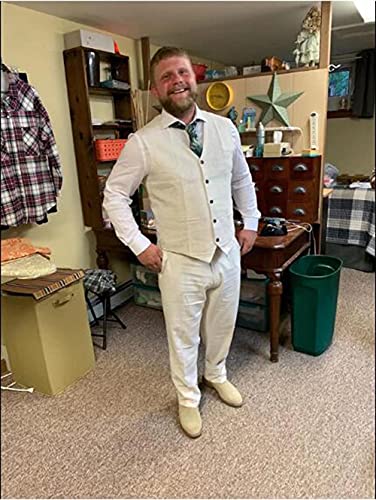 Bofan Casual Linen Beige Men's 2 Piece Suits Wedding Suits Slim Fit Groomsmen Tuxedos Prom Waistcoat Summer Linen Vest+Pant Be-L/4236 #TOP3