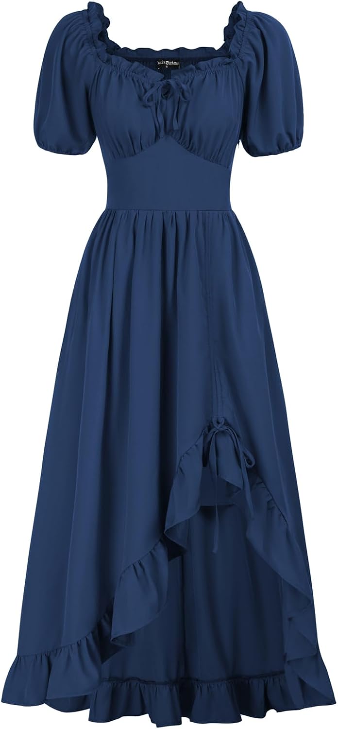 Scarlet Darkness Renaissance Dress Women Cottagecore Corset Dress Ruffle Maxi Dress with Pockets