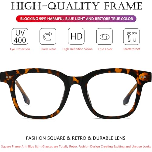 Image of AIEYEZO Fashion Blue Light Glasses for Women Men Retro Anti-Blue Light Eyeglasses TR90 Square Frame Computer Glasses